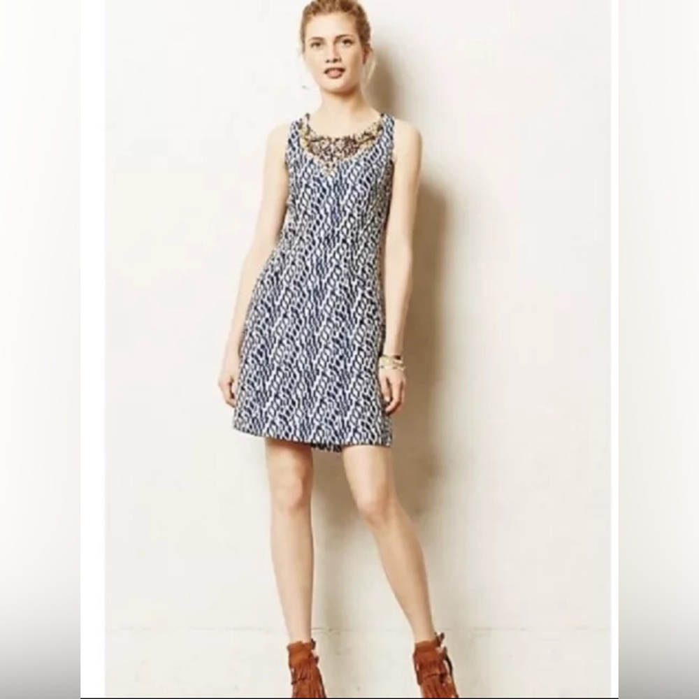 Anthropologie MOULINETTE SOEURS Sz 4 Mulberry Road Dress Beaded Embellished Blue